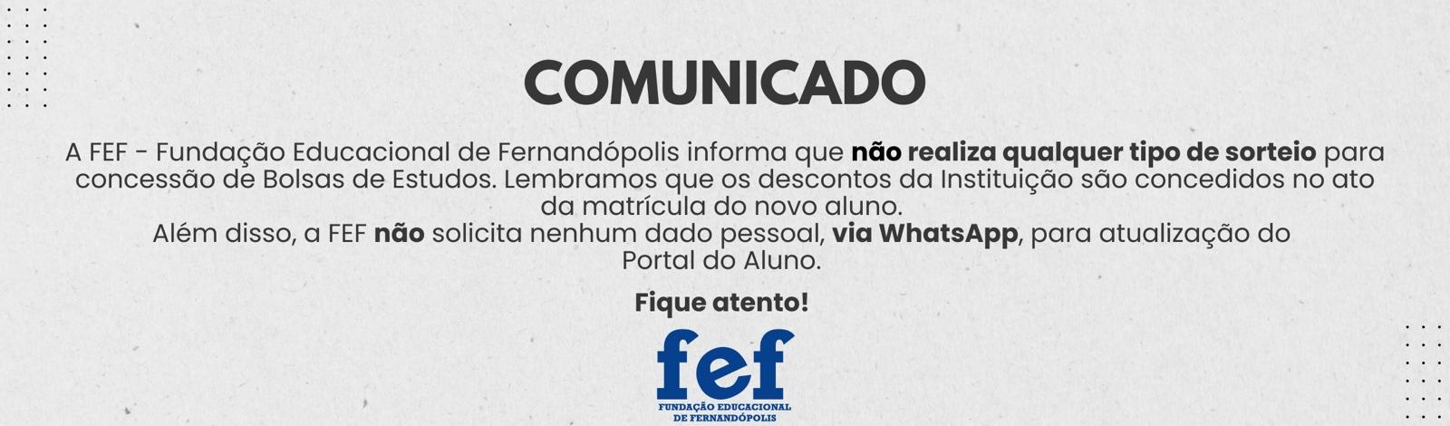 Banner Faculdades Integradas de Fernandópolis - COMUNICADO