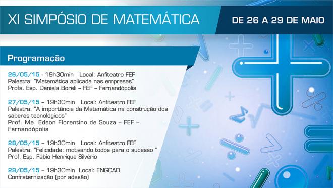 Imagem da Notícia: Confira a programação do XI Simpósio de Matemática